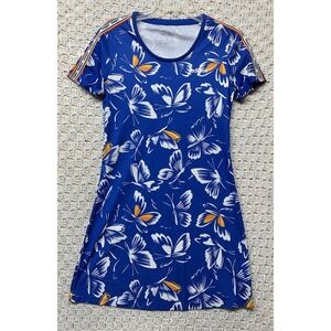 Adidas Farm Rio Mini Dress Women Sz S Butterfly Print Blue Floral Short Sleeves